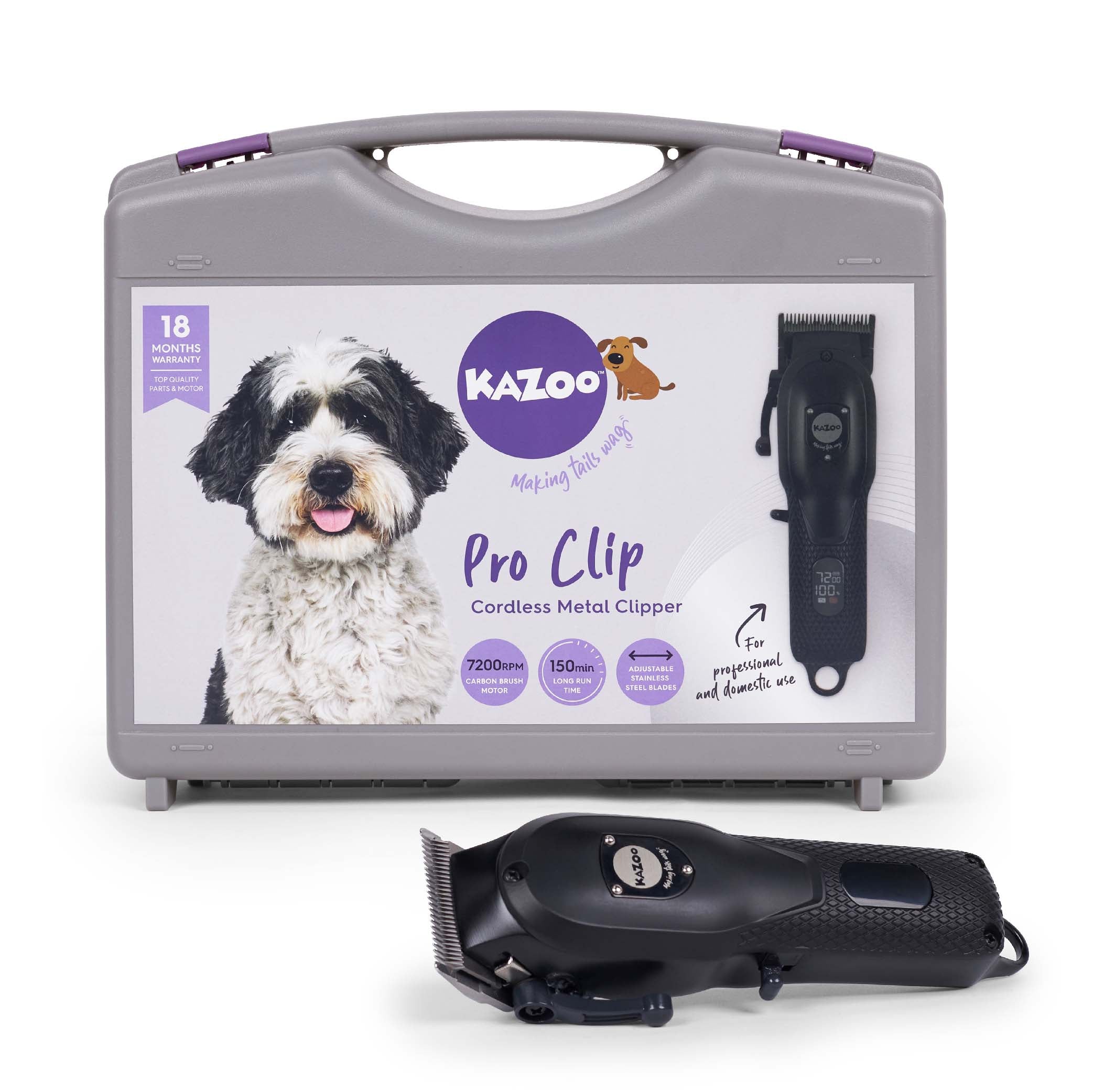 Hiena Professional Cordless Pet Clipper - All Metal Body For Dogs & Cats - Rechargeable, Adjustable Speed - Silver (V-209)