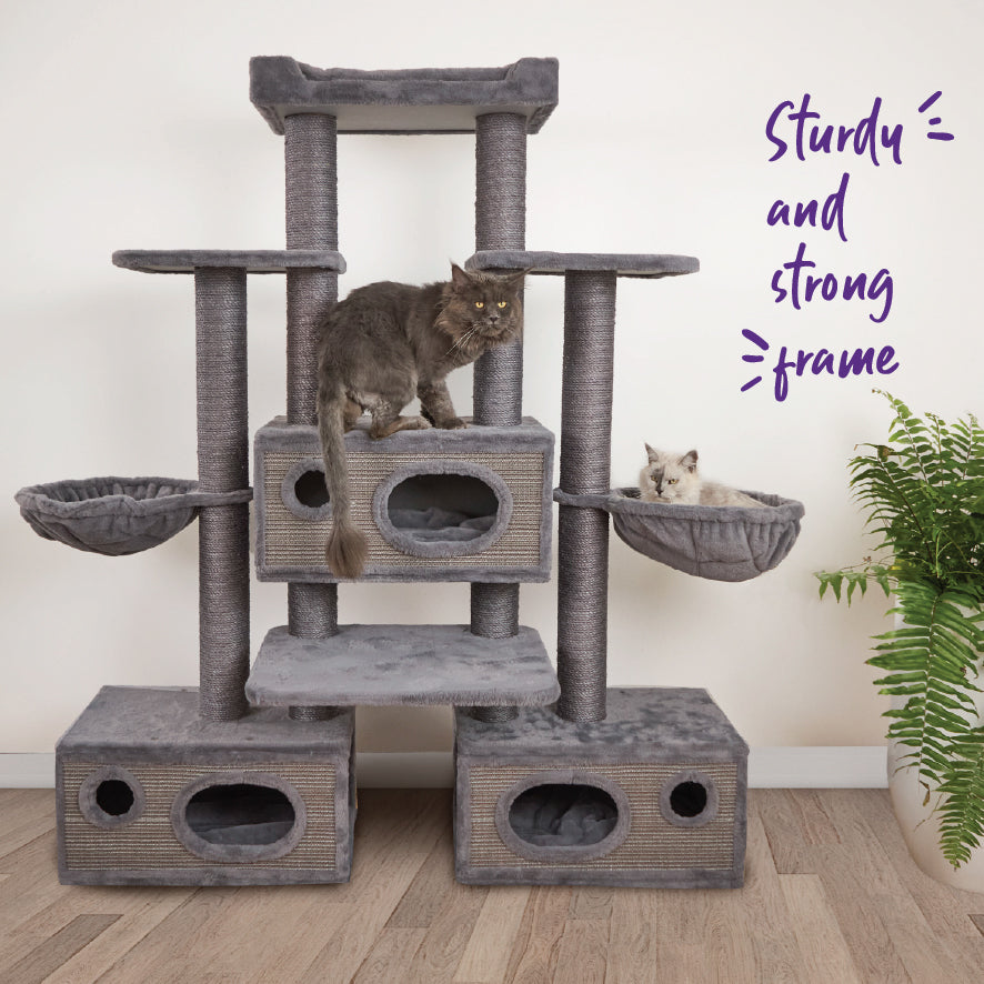 Hideaway Cat Climb Castle Grey Kazoo Pet Co