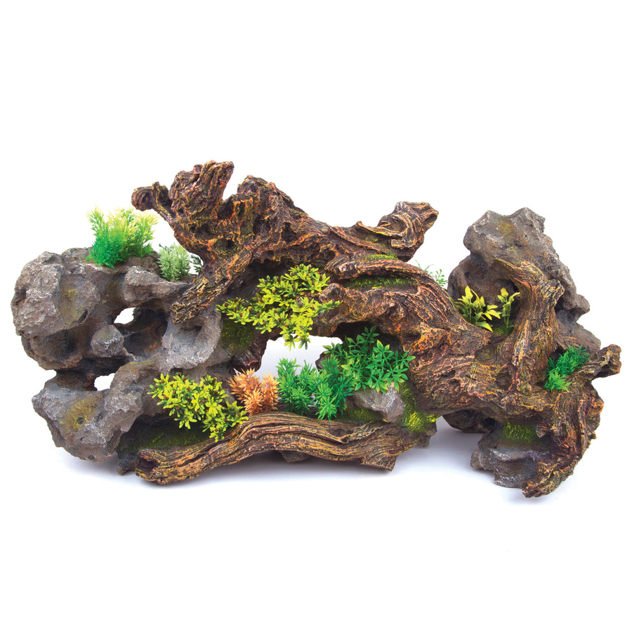 Driftwood With Rock & Plants - Centrepiece - Kazoo Pet Co