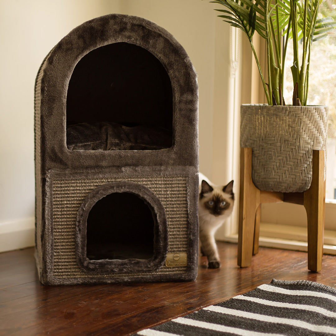 2 Chambers Cat Den - Charcoal