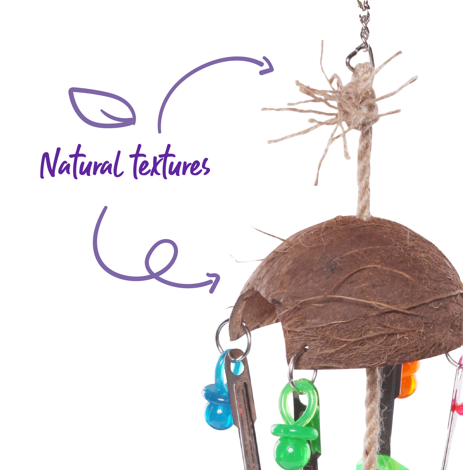 Split Coconut  with Toys and Spoons - Kazoo Pet Co