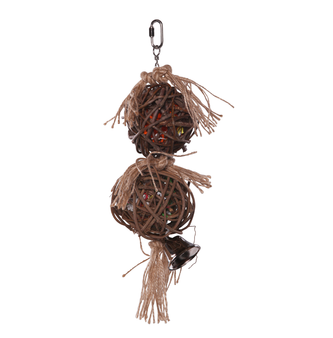 2 Piece Stacked Wicker Ball with Bell - Kazoo Pet Co