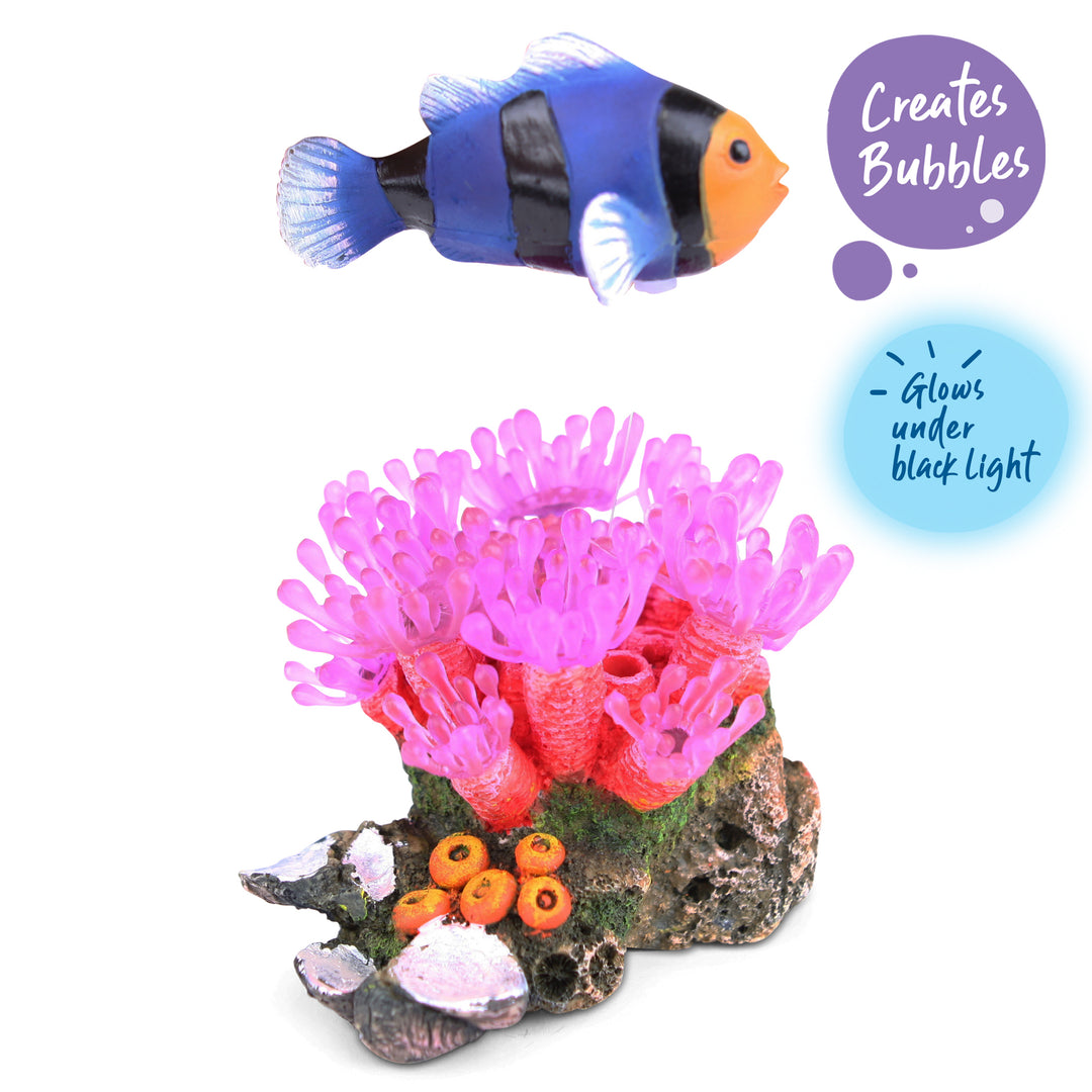 Bubbling Pink Soft Coral With Floating Fish - Medium - Kazoo Pet Co