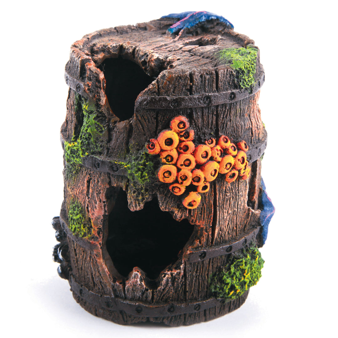 Wooden Barrel with Overgrown Coral - Medium - Kazoo Pet Co