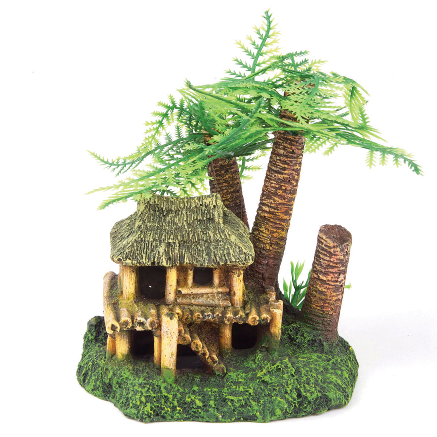 Jungle Hut With Bamboo Trees - Medium - Kazoo Pet Co