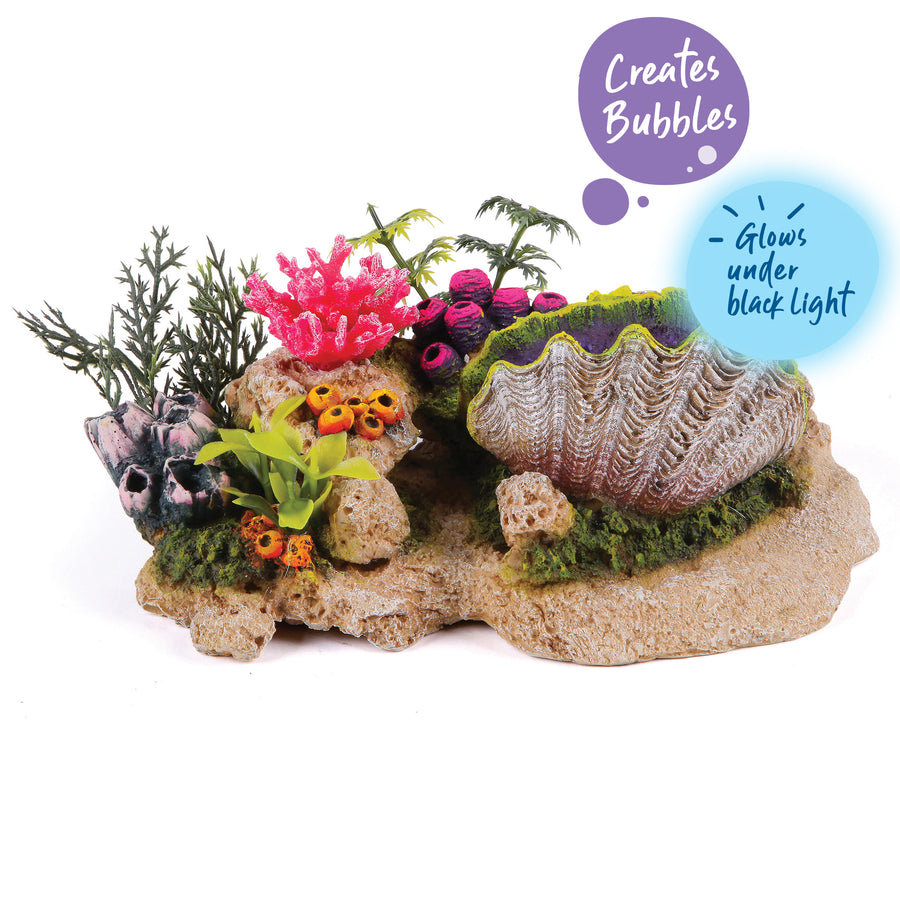 Bubbling Clam With Coral Plants - Medium - Kazoo Pet Co