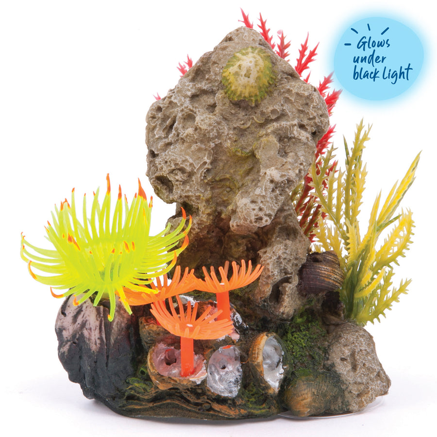 Soft Coral Stone With Plants - Small - Kazoo Pet Co