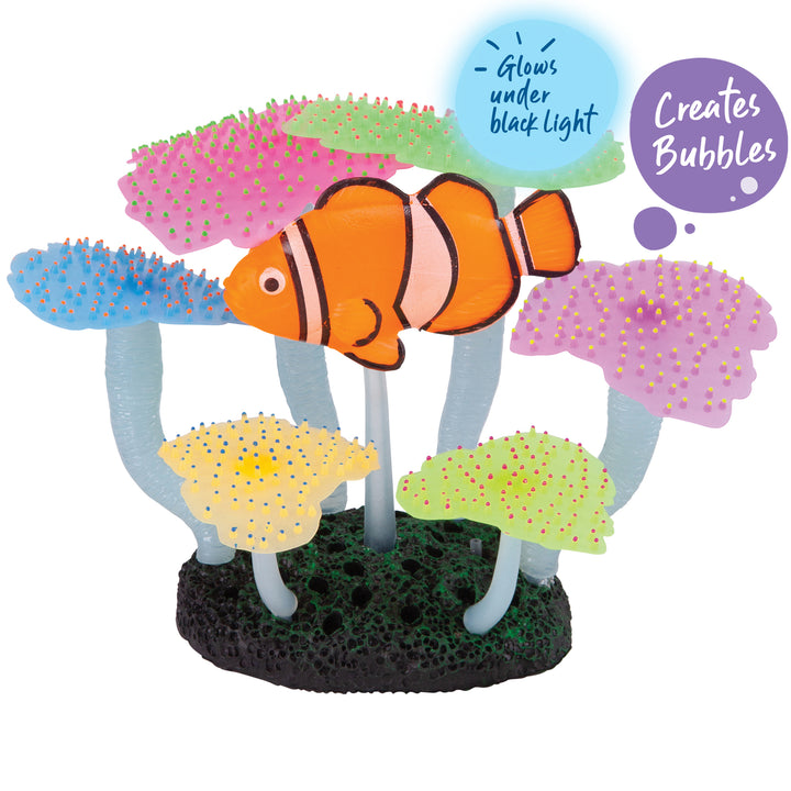 Bubbling Silicone Flat Coral With Clown Fish - Medium - Kazoo Pet Co