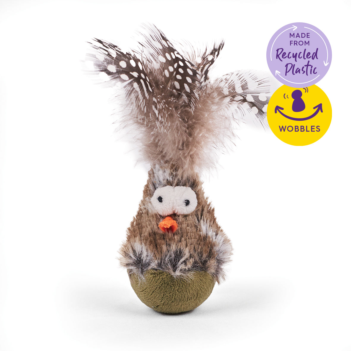 Kazoo Eco-Friendly Wobble Bird cat toy with recycled materials