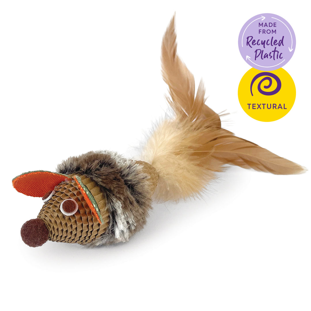 Eco-Friendly Scruffy Mouse with feathers and recycled materials