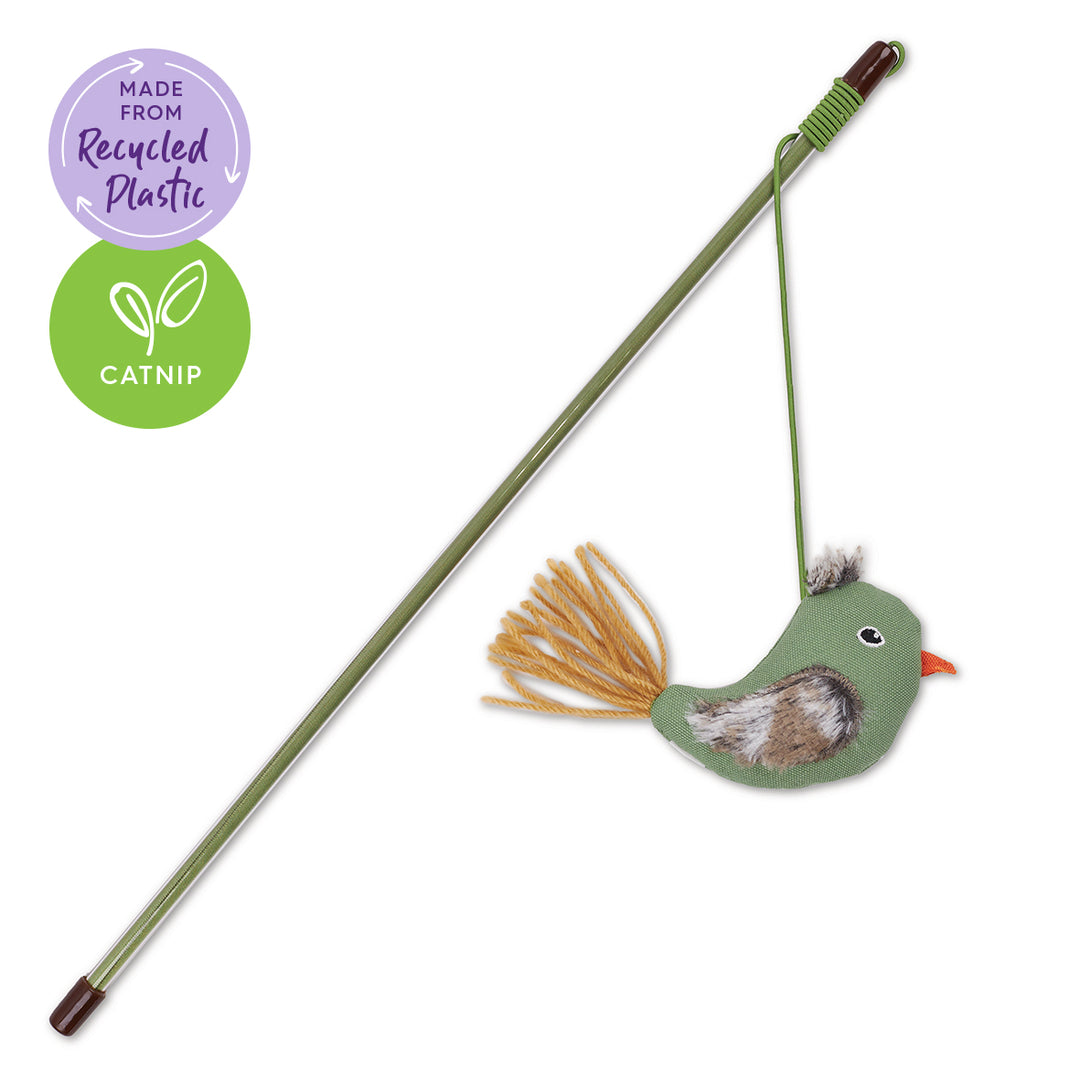 Eco-Friendly Fantail Bird Wand with catnip and recycled materials