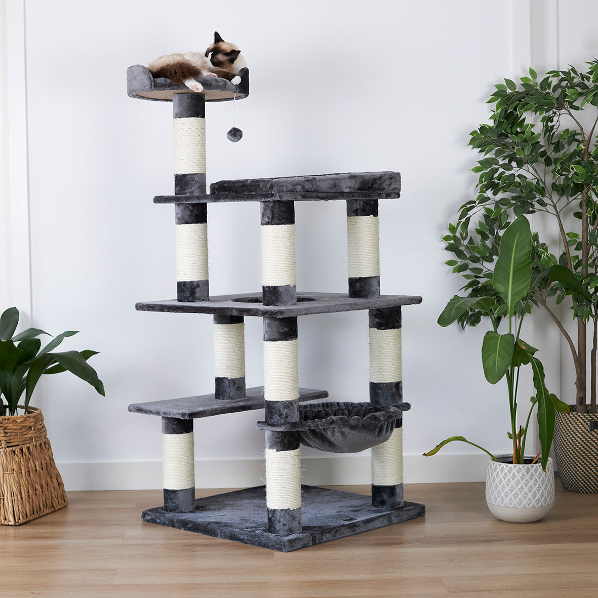 5 Level Cat Playground Charcoal Cream Kazoo Pet Co