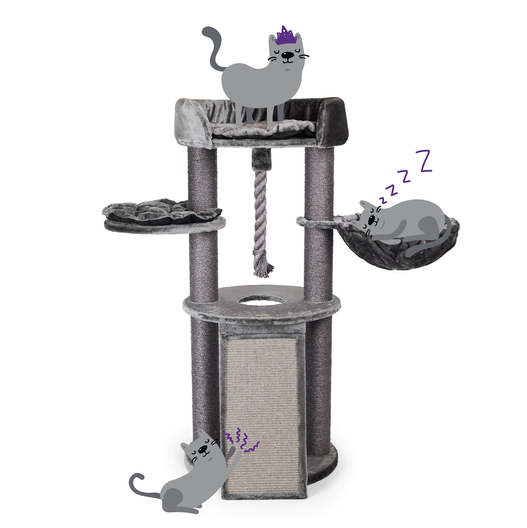 Kitty Scratch & Sleep Post Charcoal Kazoo Pet Co