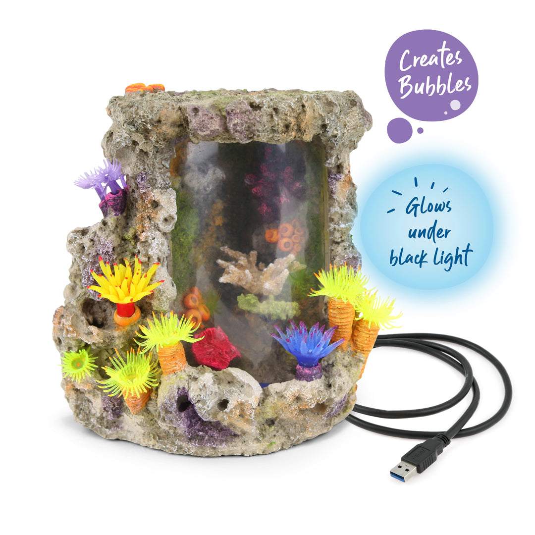 Bubbling LED Coral Centrepiece With Plants Fish Tank Ornament