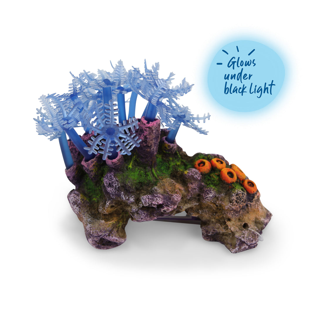 Blue Leaf Coral With Rock Fish Tank Ornament