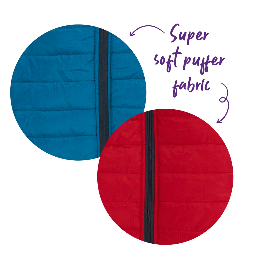 Reversible Puffer Dog Jacket - Red & Blue