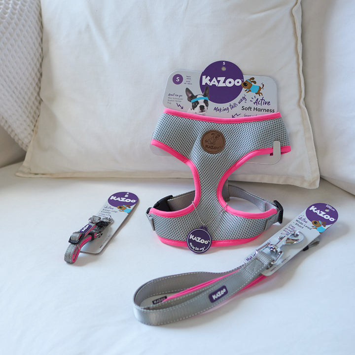 Active Soft Walking Harness - Silver & Pink - Kazoo Pet Co